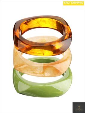 3 Pc Acrylic Resin Bangle Bracelets Wide Geometric Wristbands